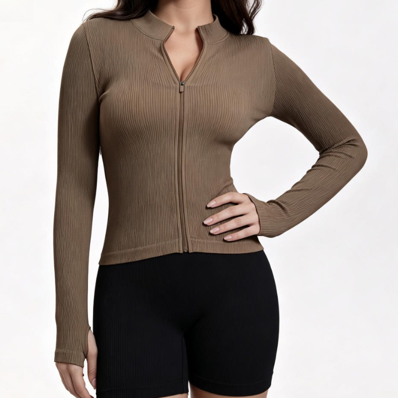Women Ribbed Long Sleeve Zip U - đánh giá và giá Yoga In Fitness